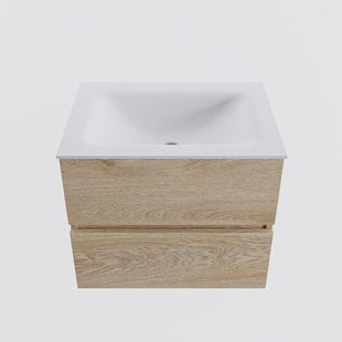 MONDIAZ VICA 60cm badmeubel onderkast Washed Oak 2 lades. Wastafel CLOUD midden 1 kraangat, kleur Talc.