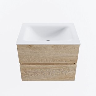 MONDIAZ VICA 60cm badmeubel onderkast Washed Oak 2 lades. Wastafel CLOUD midden zonder kraangat, kleur Talc.