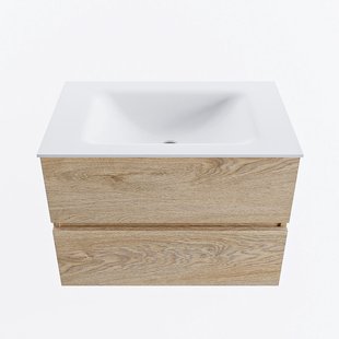 MONDIAZ VICA 70cm badmeubel onderkast Washed Oak 2 lades. Wastafel CLOUD midden zonder kraangat, kleur Talc.