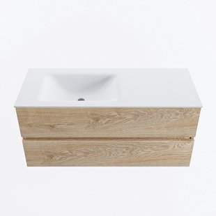 MONDIAZ VICA 110cm badmeubel onderkast Washed Oak 2 lades. Wastafel CLOUD links 1 kraangat, kleur Talc.