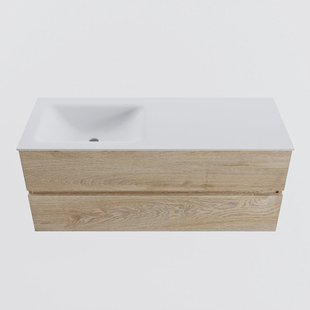 MONDIAZ VICA 120cm badmeubel onderkast Washed Oak 2 lades. Wastafel CLOUD links 1 kraangat, kleur Talc.