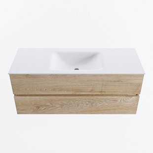 MONDIAZ VICA 120cm badmeubel onderkast Washed Oak 2 lades. Wastafel CLOUD midden zonder kraangat, kleur Talc.