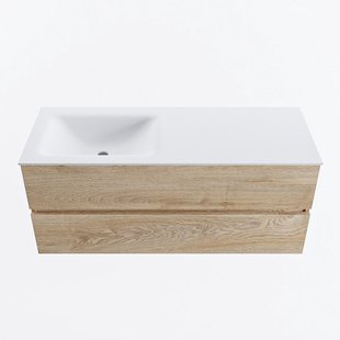 MONDIAZ VICA 120cm badmeubel onderkast Washed Oak 2 lades. Wastafel CLOUD links zonder kraangat, kleur Talc.