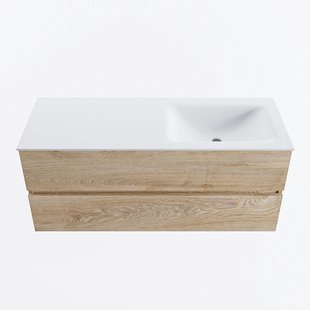 MONDIAZ VICA 120cm badmeubel onderkast Washed Oak 2 lades. Wastafel CLOUD rechts zonder kraangat, kleur Talc.