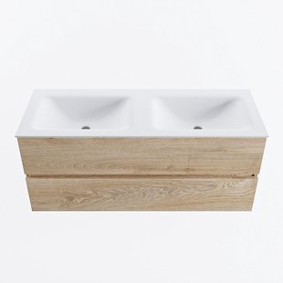 MONDIAZ VICA 120cm badmeubel onderkast Washed Oak 2 lades. Wastafel CLOUD dubbel zonder kraangat, kleur Talc.