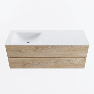 MONDIAZ VICA 130cm badmeubel onderkast Washed Oak 2 lades. Wastafel CLOUD links 1 kraangat, kleur Talc.