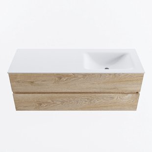 MONDIAZ VICA 130cm badmeubel onderkast Washed Oak 2 lades. Wastafel CLOUD rechts 1 kraangat, kleur Talc.