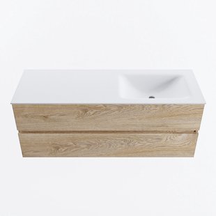 MONDIAZ VICA 130cm badmeubel onderkast Washed Oak 2 lades. Wastafel CLOUD rechts zonder kraangat, kleur Talc.