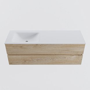 MONDIAZ VICA 140cm badmeubel onderkast Washed Oak 2 lades. Wastafel CLOUD links 1 kraangat, kleur Talc.