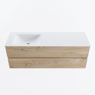 MONDIAZ VICA 140cm badmeubel onderkast Washed Oak 2 lades. Wastafel CLOUD links zonder kraangat, kleur Talc.