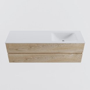 MONDIAZ VICA 150cm badmeubel onderkast Washed Oak 2 lades. Wastafel CLOUD rechts 1 kraangat, kleur Talc.