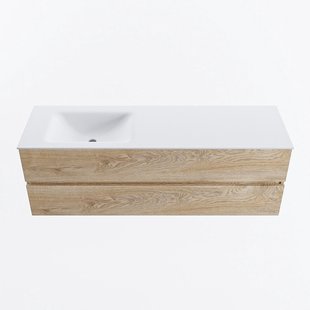 MONDIAZ VICA 150cm badmeubel onderkast Washed Oak 2 lades. Wastafel CLOUD links zonder kraangat, kleur Talc.