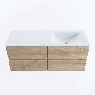 MONDIAZ VICA 120cm badmeubel onderkast Washed Oak 4 lades. Wastafel CLOUD rechts zonder kraangat, kleur Talc.