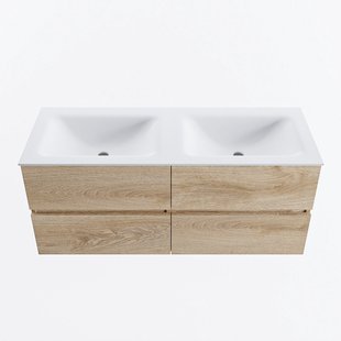 MONDIAZ VICA 120cm badmeubel onderkast Washed Oak 4 lades. Wastafel CLOUD dubbel zonder kraangat, kleur Talc.