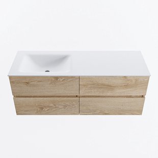 MONDIAZ VICA 130cm badmeubel onderkast Washed Oak 4 lades. Wastafel CLOUD links 1 kraangat, kleur Talc.