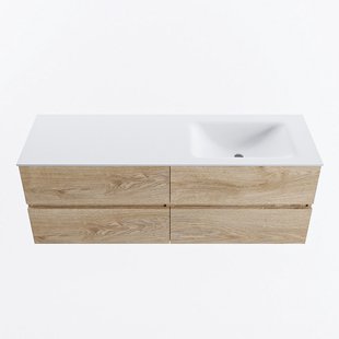 MONDIAZ VICA 140cm badmeubel onderkast Washed Oak 4 lades. Wastafel CLOUD rechts zonder kraangat, kleur Talc.