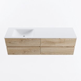 MONDIAZ VICA 160cm badmeubel onderkast Washed Oak 4 lades. Wastafel CLOUD links 1 kraangat, kleur Talc.