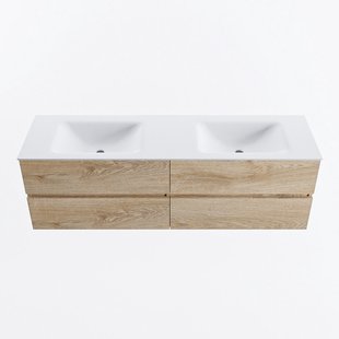 MONDIAZ VICA 160cm badmeubel onderkast Washed Oak 4 lades. Wastafel CLOUD dubbel zonder kraangat, kleur Talc.