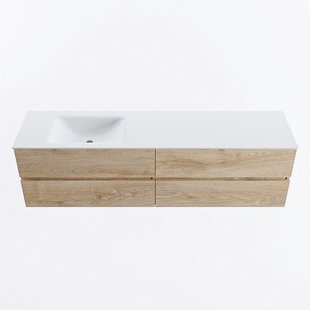 MONDIAZ VICA 180cm badmeubel onderkast Washed Oak 4 lades. Wastafel CLOUD links zonder kraangat, kleur Talc.