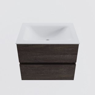 MONDIAZ VICA 60cm badmeubel onderkast Dark Brown 2 lades. Wastafel CLOUD midden zonder kraangat, kleur Talc.