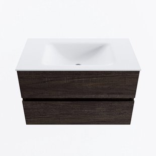 MONDIAZ VICA 80cm badmeubel onderkast Dark Brown 2 lades. Wastafel CLOUD midden zonder kraangat, kleur Talc.