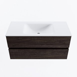 MONDIAZ VICA 100cm badmeubel onderkast Dark Brown 2 lades. Wastafel CLOUD midden 1 kraangat, kleur Talc.