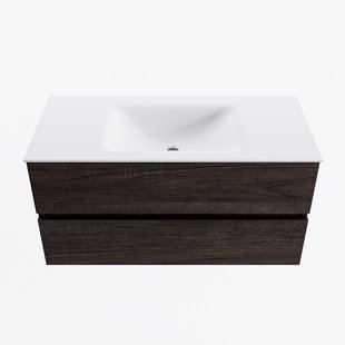 MONDIAZ VICA 100cm badmeubel onderkast Dark Brown 2 lades. Wastafel CLOUD midden zonder kraangat, kleur Talc.