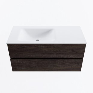MONDIAZ VICA 100cm badmeubel onderkast Dark Brown 2 lades. Wastafel CLOUD links zonder kraangat, kleur Talc.