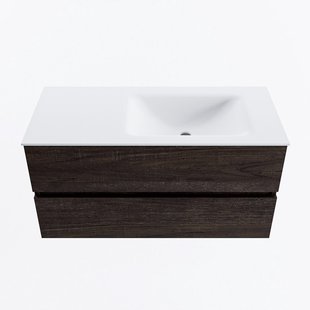 MONDIAZ VICA 100cm badmeubel onderkast Dark Brown 2 lades. Wastafel CLOUD rechts zonder kraangat, kleur Talc.