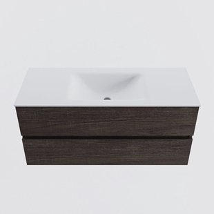 MONDIAZ VICA 110cm badmeubel onderkast Dark Brown 2 lades. Wastafel CLOUD midden 1 kraangat, kleur Talc.