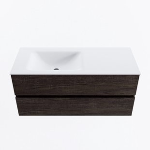 MONDIAZ VICA 110cm badmeubel onderkast Dark Brown 2 lades. Wastafel CLOUD links 1 kraangat, kleur Talc.