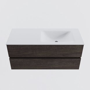 MONDIAZ VICA 110cm badmeubel onderkast Dark Brown 2 lades. Wastafel CLOUD rechts 1 kraangat, kleur Talc.