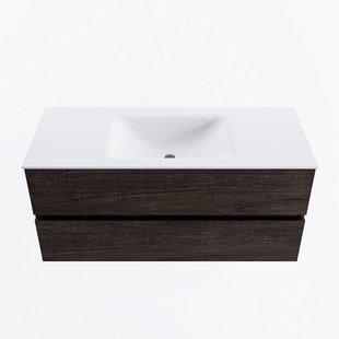 MONDIAZ VICA 110cm badmeubel onderkast Dark Brown 2 lades. Wastafel CLOUD midden zonder kraangat, kleur Talc.