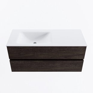 MONDIAZ VICA 110cm badmeubel onderkast Dark Brown 2 lades. Wastafel CLOUD links zonder kraangat, kleur Talc.