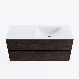 MONDIAZ VICA 110cm badmeubel onderkast Dark Brown 2 lades. Wastafel CLOUD rechts zonder kraangat, kleur Talc.