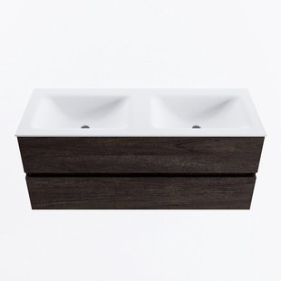 MONDIAZ VICA 120cm badmeubel onderkast Dark Brown 2 lades. Wastafel CLOUD dubbel 2 kraangaten, kleur Talc.