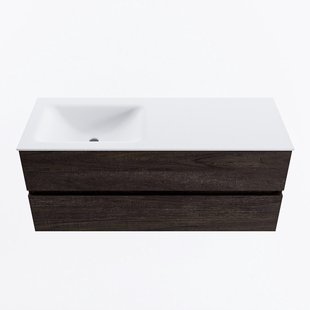 MONDIAZ VICA 120cm badmeubel onderkast Dark Brown 2 lades. Wastafel CLOUD links zonder kraangat, kleur Talc.