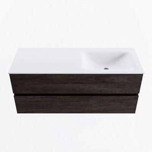 MONDIAZ VICA 120cm badmeubel onderkast Dark Brown 2 lades. Wastafel CLOUD rechts zonder kraangat, kleur Talc.
