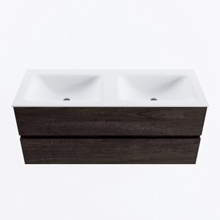MONDIAZ VICA 120cm badmeubel onderkast Dark Brown 2 lades. Wastafel CLOUD dubbel zonder kraangat, kleur Talc.