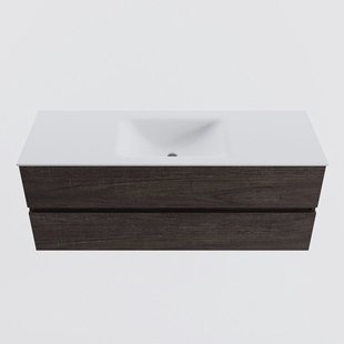 MONDIAZ VICA 130cm badmeubel onderkast Dark Brown 2 lades. Wastafel CLOUD midden 1 kraangat, kleur Talc.