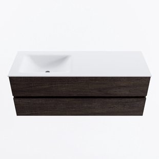 MONDIAZ VICA 130cm badmeubel onderkast Dark Brown 2 lades. Wastafel CLOUD links zonder kraangat, kleur Talc.