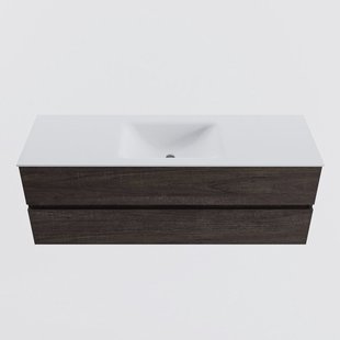 MONDIAZ VICA 140cm badmeubel onderkast Dark Brown 2 lades. Wastafel CLOUD midden 1 kraangat, kleur Talc.