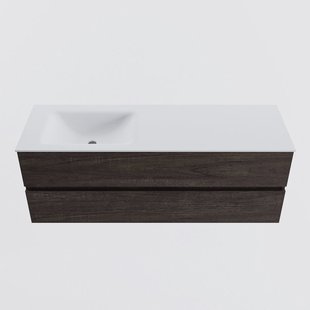 MONDIAZ VICA 140cm badmeubel onderkast Dark Brown 2 lades. Wastafel CLOUD links 1 kraangat, kleur Talc.