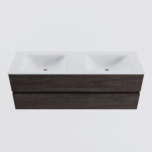 MONDIAZ VICA 140cm badmeubel onderkast Dark Brown 2 lades. Wastafel CLOUD dubbel 2 kraangaten, kleur Talc.