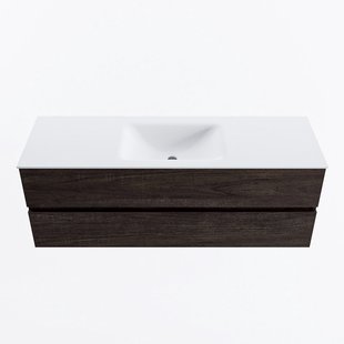 MONDIAZ VICA 140cm badmeubel onderkast Dark Brown 2 lades. Wastafel CLOUD midden zonder kraangat, kleur Talc.