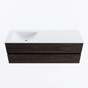 MONDIAZ VICA 140cm badmeubel onderkast Dark Brown 2 lades. Wastafel CLOUD links zonder kraangat, kleur Talc.