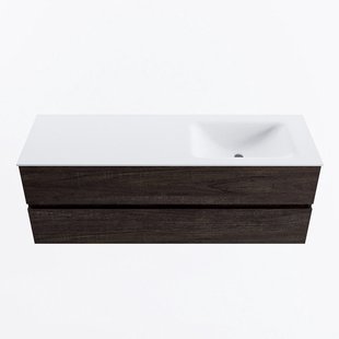 MONDIAZ VICA 140cm badmeubel onderkast Dark Brown 2 lades. Wastafel CLOUD rechts zonder kraangat, kleur Talc.