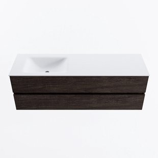 MONDIAZ VICA 150cm badmeubel onderkast Dark Brown 2 lades. Wastafel CLOUD links 1 kraangat, kleur Talc.