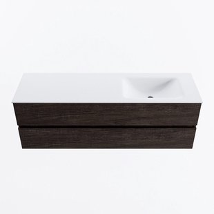 MONDIAZ VICA 150cm badmeubel onderkast Dark Brown 2 lades. Wastafel CLOUD rechts 1 kraangat, kleur Talc.