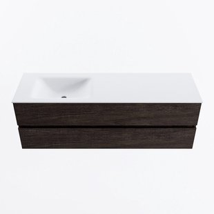 MONDIAZ VICA 150cm badmeubel onderkast Dark Brown 2 lades. Wastafel CLOUD links zonder kraangat, kleur Talc.